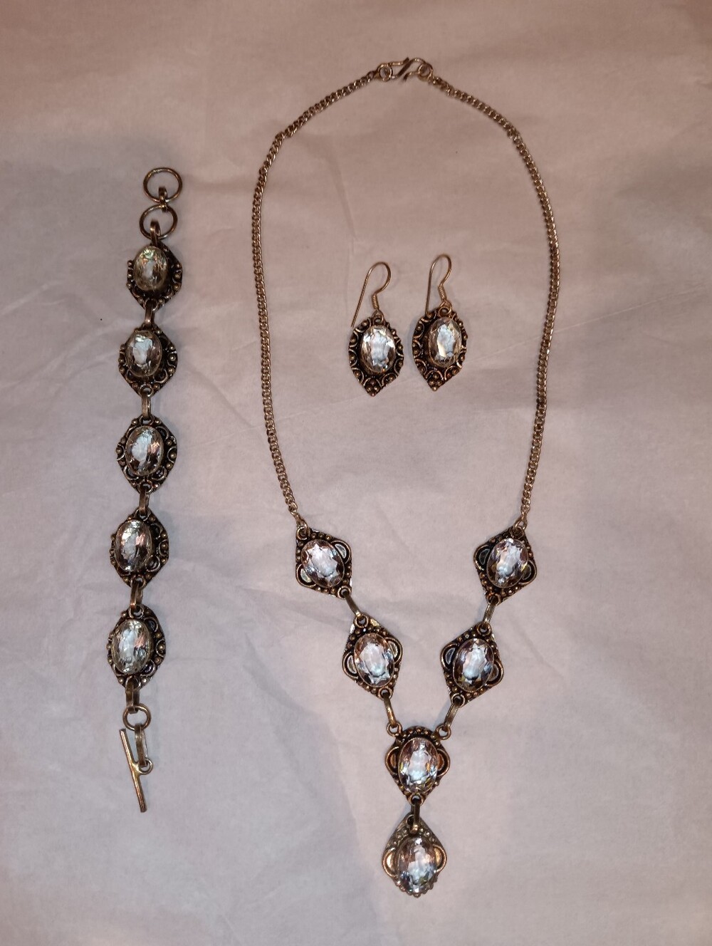 Vintage-Inspired Clear Crystal Necklace, Bracelet & Earring Set